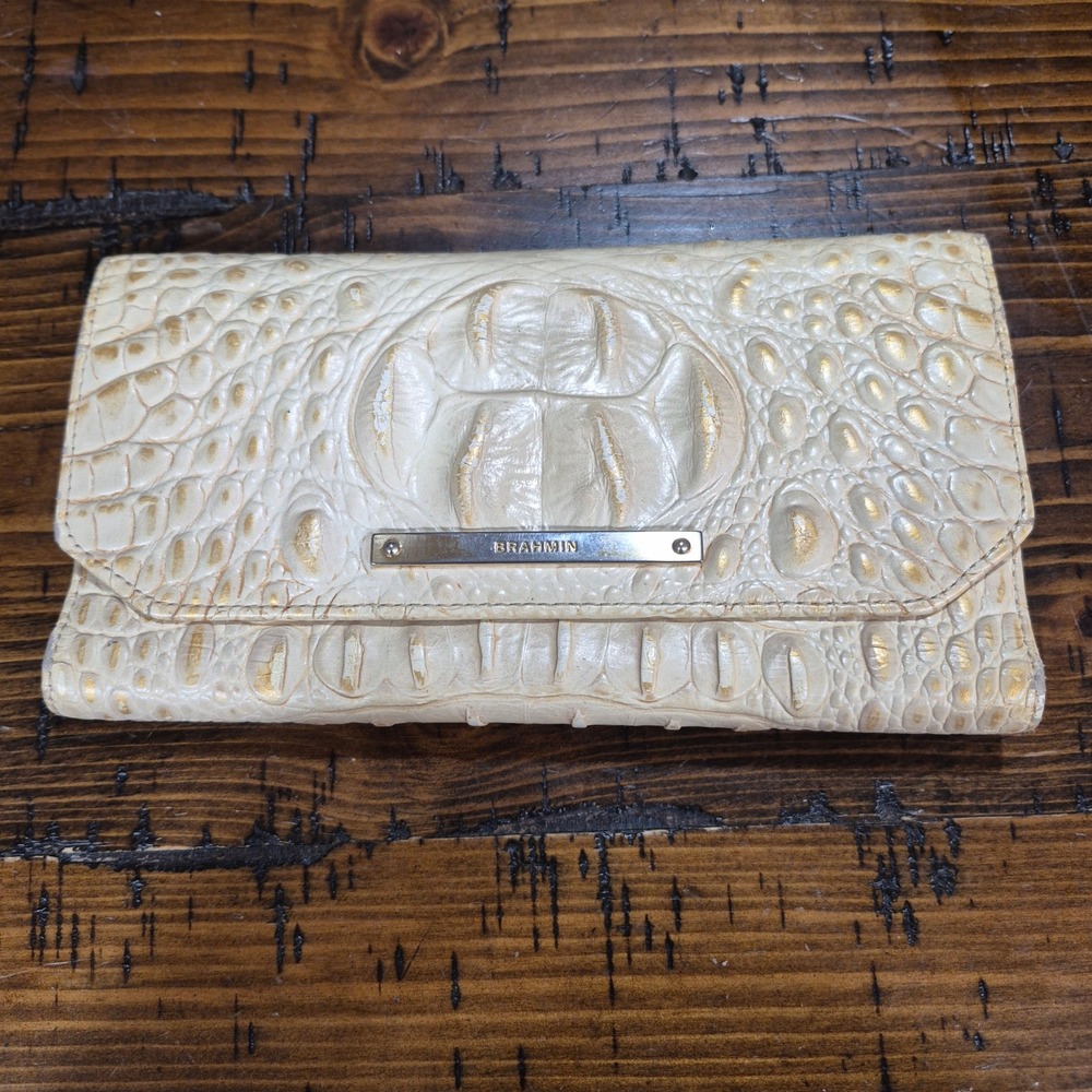 Brahmin Contour Melbourne Leather Tri Fold Wallet Chic Classic Discontinued HTF